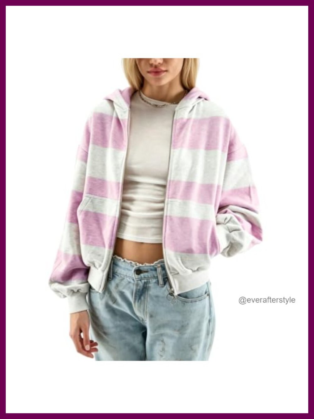 Striped Zip Up Hoodie Oversized Sweatshirt